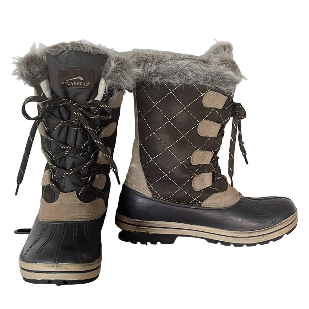 Polar Edge Thinsulate Faux Fur Winter Snow Boots Brown Suede Leather Size 9 - Picture 3 of 17